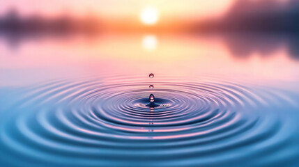 A drop of water creates ripples on the surface of water, creating an aesthetic background.