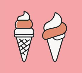 Pair of Ice Cream Cones with Swirled Toppings on a Pink Background for Food and Dessert Themes