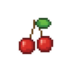  pixel art cherry 8 bit icon vector fruit for game, logo