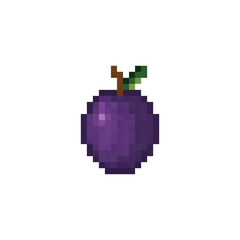 pixel art plum 8 bit icon vector fruit for game, logo