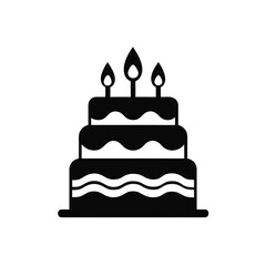 Three tiered cake with lit candles icon on transparent background silhouette