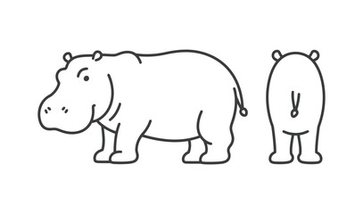 Obraz premium Line Art Hippopotamus from Side and Back View for Nature and Wildlife Illustrations