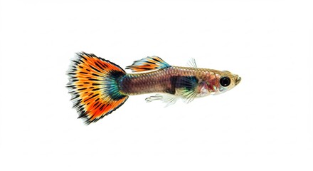 Fototapeta premium 鮮やか虹色 熱帯魚 美しい尾びれ 水中写真 白背景. AI Generated
