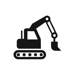 Silhouette of a construction excavator icon on transparent background