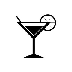 Black cocktail glass with a citrus slice on transparent background silhouette