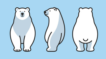 Cute Polar Bear Character with Different Poses for Arctic Animal and Climate Themes