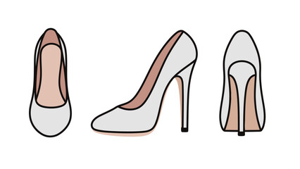 Stylized White High Heels in Various Views for Fashion, Lifestyle, and Apparel Graphics
