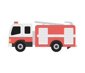 Detailed vector illustration of a red and white fire truck with ladders and equipment on the roof, side view, isolated on white