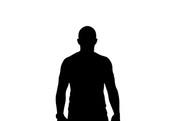 Silhouette of a muscular man isolated on transparent background, facing away from viewer