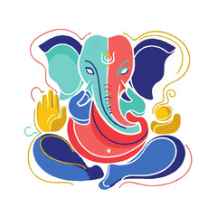 Vector Illustration of Ganesha Elephant Deity in Modern Abstract Style with Bright Color Palette