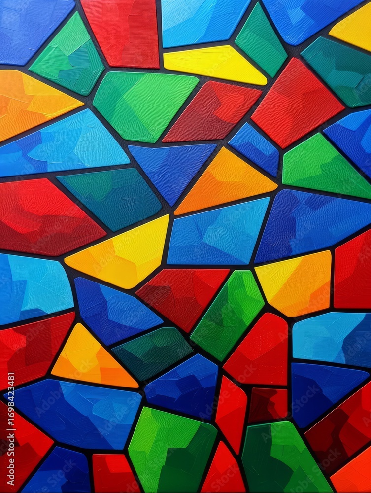 Aufkleber the image showcases a vibrant and abstract geometric pattern filled with sharp, angular shapes