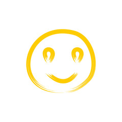 Yellow smiling happy cartoon emoji face symbol on a white background. Yellow brush effect style web emoji vector illustration, clipart, brush, emoji, happy