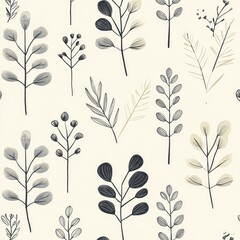 Fototapeta premium Abstract Line-Art Herbs Scandinavian Pattern