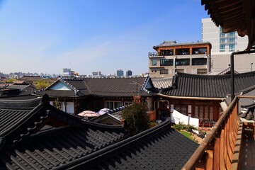 Jeonju Hanok Village in South Korea. Neighborhood of traditional Korean wooden architecture.