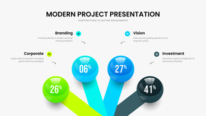 Consulting Launch Four Step Infographic Presentation Design. Minimalist Profile Frame Template Vector Illustration. Professional Development 4 Option Diagram Slide Layout.
