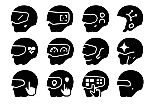Hud interactive icon vector reflective padding sensor protective helmet ar interface visor