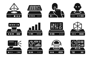 Ai dashboard visualization icon desk lens indicators projection holographic table surface vector