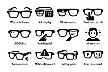 Led icon camera battery micro pack interface vector notification glasses ar futuristic