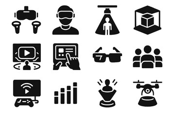 Vr controllers digital drone vector icon hand sound animated collection filming headset