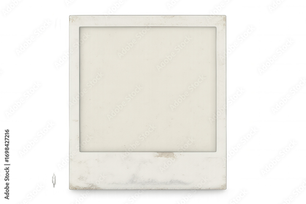 Poster close-up of an aged, blank instant photo print with a transparent background, perfect for showcasing