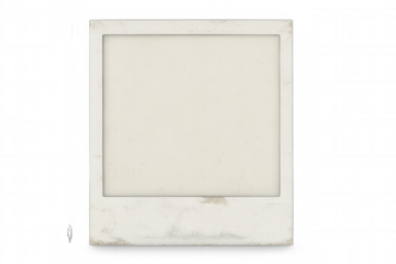 Close-up of an aged, blank instant photo print with a transparent background, perfect for showcasing designs or memories