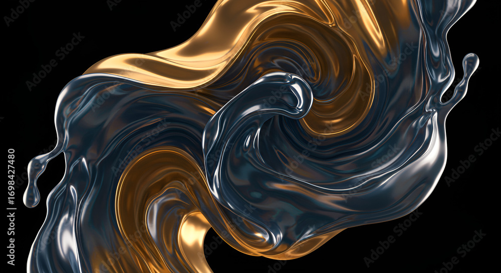 Poster abstract gold and silver liquid splash background design for luxury and elegant presentation 3d rend