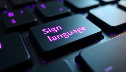 Illuminated keyboard key displaying "Sign language" highlights digital communication and accessibility