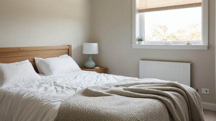 ベットルーム, bed, 部屋, ホテル, くつろいで, 家具, デザイン, 豪華さ, 枕, ランプ, 家, まど, 快適な, アパート, 