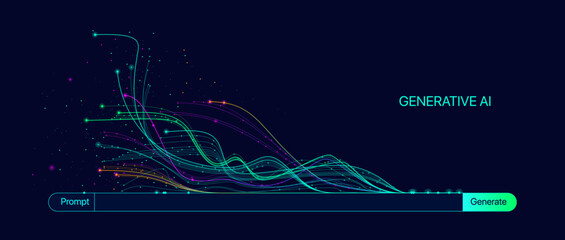 Illustration of abstract stream information with line and dot. Big data, technology, AI, data transfer, data flow, large language model, generative ai	