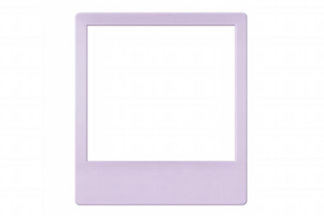 Purple instant photo frame with transparent background, perfect for showcasing pictures and designs