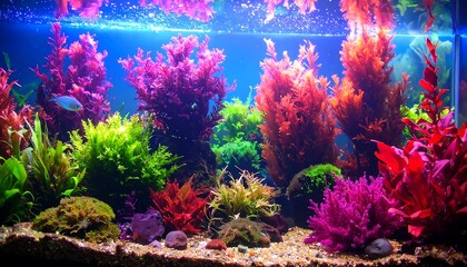 Vibrant aquarium with colorful aquatic plants