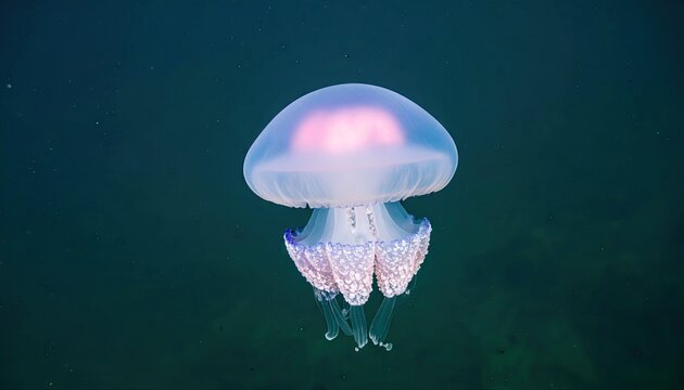Pink and Blue Iridescent Jellyfish Underwater