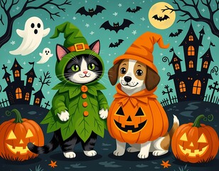 halloween background with pumpkin and bats