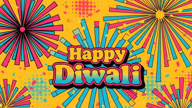Retro Neon Fireworks Pop Art. Diwali Vector Graphic Design. - Powered by Adobe