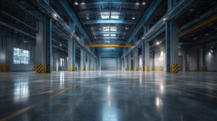 Obraz premium Vibrant Color Picture of Modern Factory for Manufacturing with Clean Concrete Floor Ultra high quality, smooth details, soft lighting, glowing realistic textures, 8K resolution