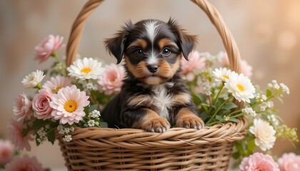 puppy in basket