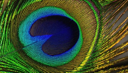 Obraz premium Vivid Peacock Feather Macro: Iridescent Blue Green and Gold Hues