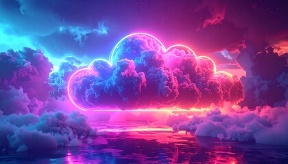 Neon cloud over a vibrant water landscape