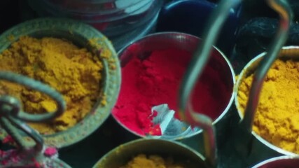 As a bindi, kumkum on the Ajna Chakra represents marital bliss and a husband's longevity for Indian women. In Hindu pooja, haldi and kumkum are vital offerings symbolizing purity and blessings.