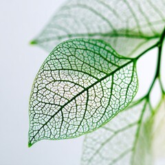Delicate, translucent leaves showcase intricate vein patterns against a soft backdrop.