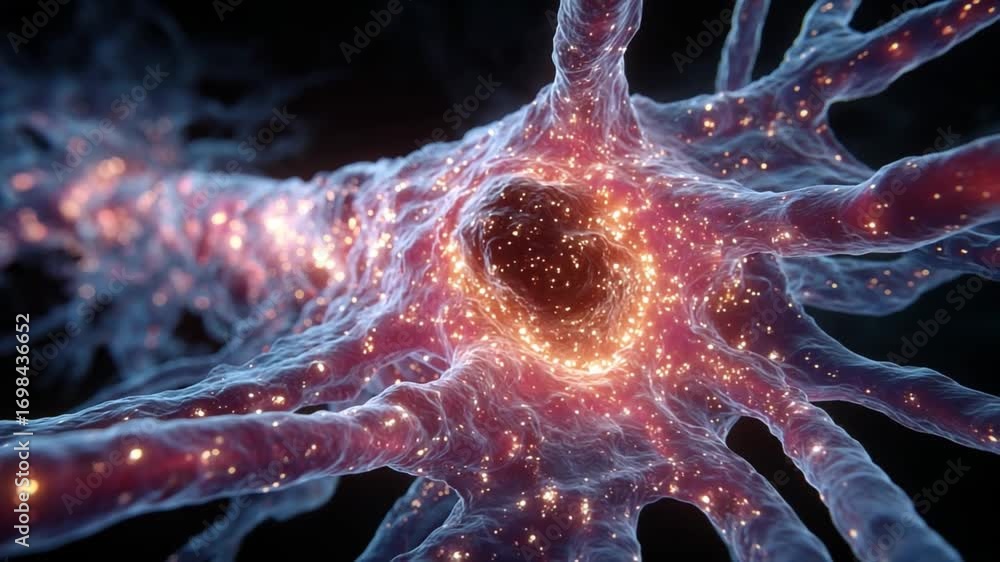 Poster illuminated neuron: a visually stunning, close-up perspective of a neuron, showcasing its intricate 
