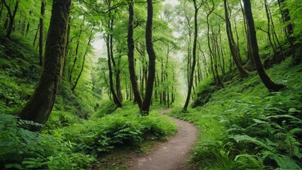 Obraz premium 森, パス, 道, 木, 自然, 緑, 風景, 公園, 