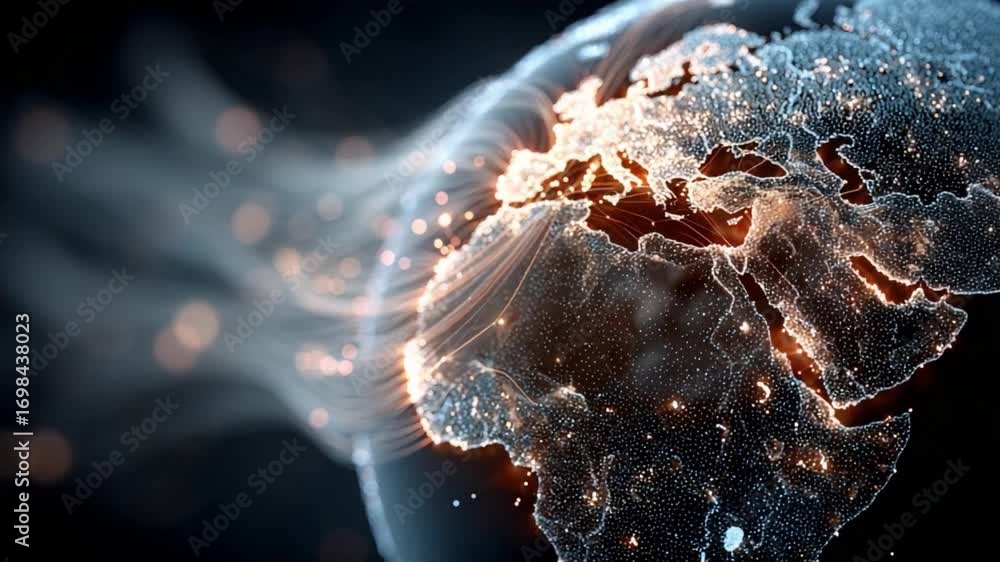 Poster global connectivity visual: illustrating the intricate web of global connections. lines of light cri