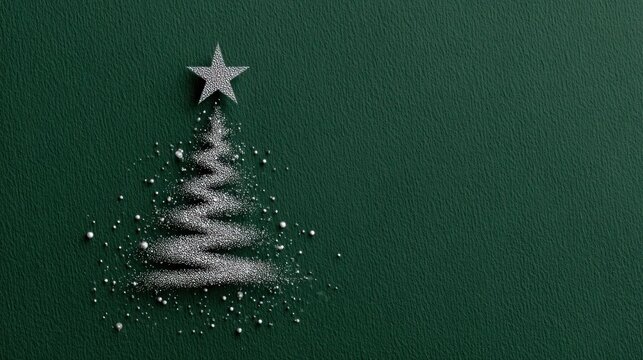 Glittery Christmas tree design with star on deep green surface