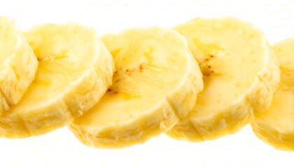 Close-up of sliced bananas, yellow, circular slices
