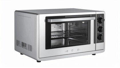 Obraz premium Compact toaster oven with glass door multifunctional kitchen appliance isolated on white background 