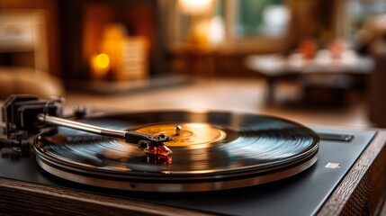 Vintage turntable playing record