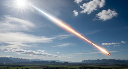 Meteor Streaking Across the Sky, a Dramatic Scene of Cosmic Impact and Natural Disaster