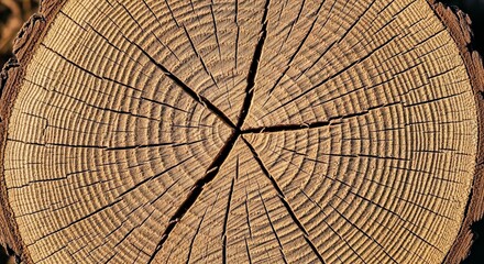 Fototapeta premium Raw Timber Log: Earthy Cross Section with Growth Rings and Cracks