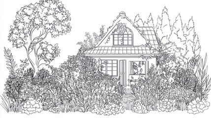Black and white house drawing